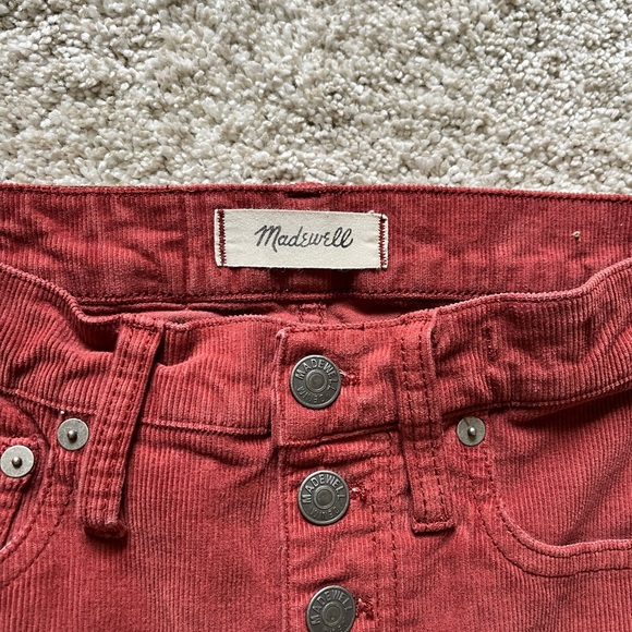 Madewell Cali Demi Boot Red Cropped Corduroy Pants Jeans Size 23 Button Front - Picture 2 of 11